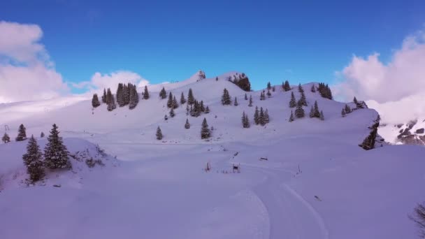 Maravilloso Paisaje Nevado Invierno Los Alpes Vista Aérea Imágenes Aéreas — Vídeos de Stock