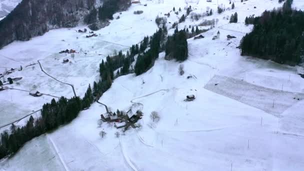 Underbart Snöigt Vinterlandskap Alperna Flygfoto Flygbilder — Stockvideo