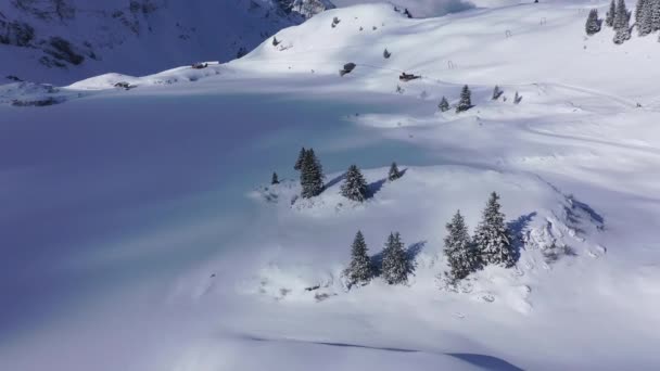 Maravilhosa Paisagem Nevada Inverno Nos Alpes Vista Aérea Imagens Aéreas — Vídeo de Stock