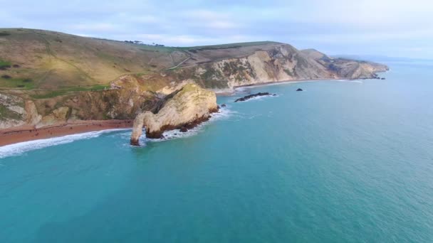 Fantastiska Durdle Door Jurassic Coast England Ovanifrån Flygbilder — Stockvideo