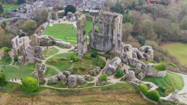 Corfe Castle England Air View — стокове відео