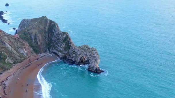 Durdle Door Aan Jurassic Coast Engeland Luchtfoto — Stockvideo