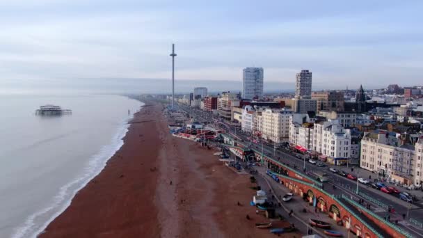 Stad Brighton Van Boven Prachtig Uitzicht Vanuit Lucht Luchtfoto — Stockvideo