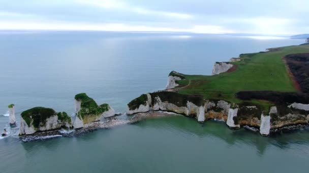 Old Harry Rocks England Aerial View Footage — Stock Video