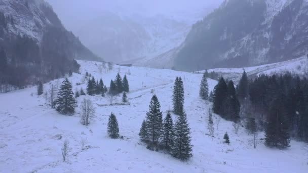 Alpes Suíços Inverno Voo Sobre Montanhas Neve Maravilhosas Filmagem Aérea — Vídeo de Stock