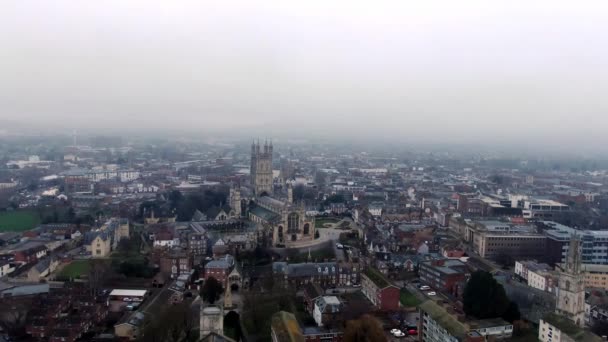 Ville Gloucester Cathédrale Gloucester Angleterre Séquences Aériennes — Video
