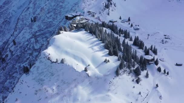 Flyging Snødekte Fjell Sveitsiske Alpene Vinterdag Luftopptakene – stockvideo