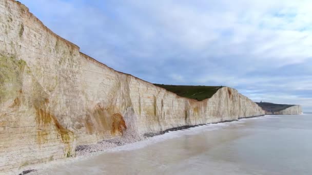 Amazing Seven Sisters English Coast White Cliffs Aerial Footage — Stock Video