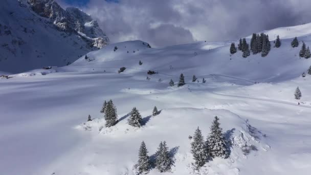 阿尔卑斯山美丽的冬季雪景 空中风景 空中镜头 — 图库视频影像