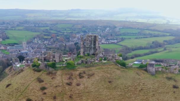 Castelo Corfe Inglaterra Imagens Aéreas — Vídeo de Stock