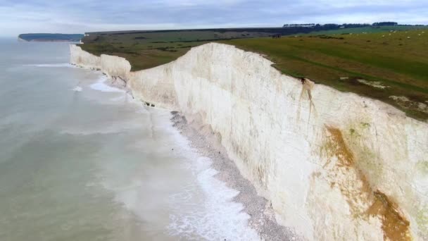 Geweldige Zeven Zusters Aan Engelse Kust Witte Kliffen Van Boven — Stockvideo