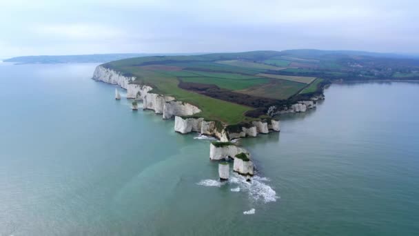 Spectacular Aerial View Old Harry Rocks England Aerial Footage — стоковое видео