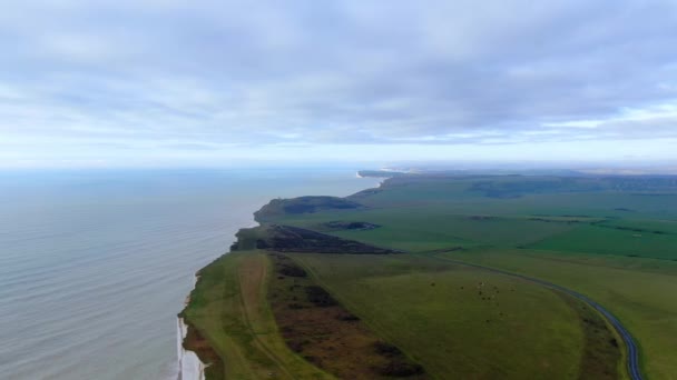 Ngiliz Sahilindeki Beyaz Kayalıklar Hava Görüntüsü — Stok video