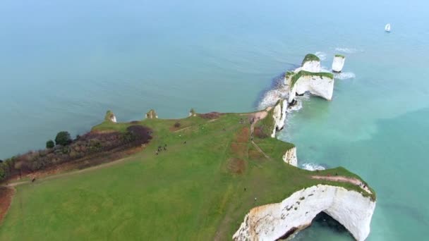 Old Harry Rocks England Aerial View Footage — Stock Video