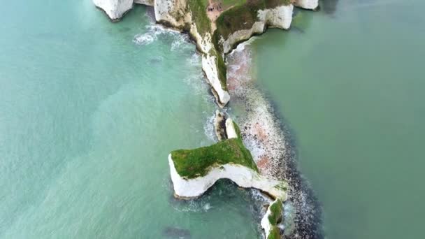 Old Harry Rocks England Aerial View Footage — Stock Video