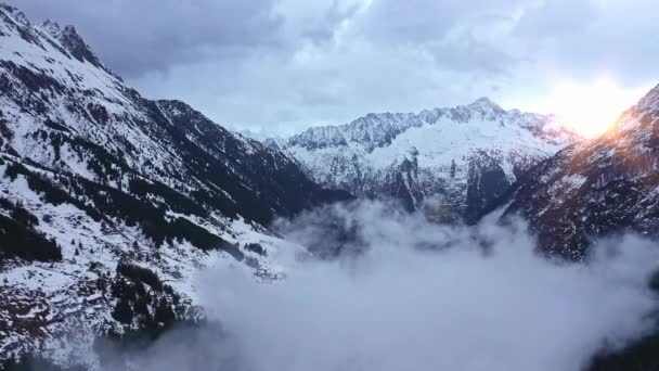 Sněhem Pokryté Hory Zimní Den Alpách Letecké Záběry — Stock video