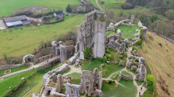 Castelul Corfe Din Anglia Imagini Aeriene — Videoclip de stoc