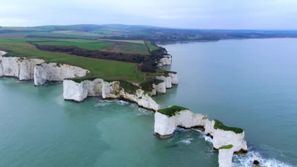 Flight Old Harry Rocks England Aerial Footage — Stock Video