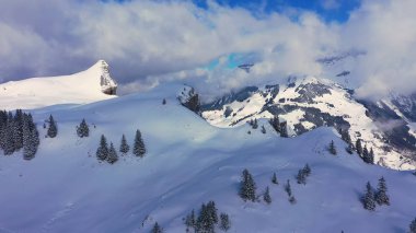 Wonderful snowy winter landscape in the Alps - aerial view - aerial photography