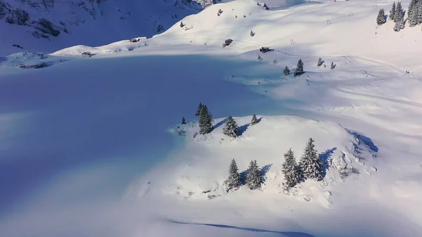 Vol Dessus Une Montagne Enneigée Hiver Magnifiques Alpes Suisses Photographie — Photo