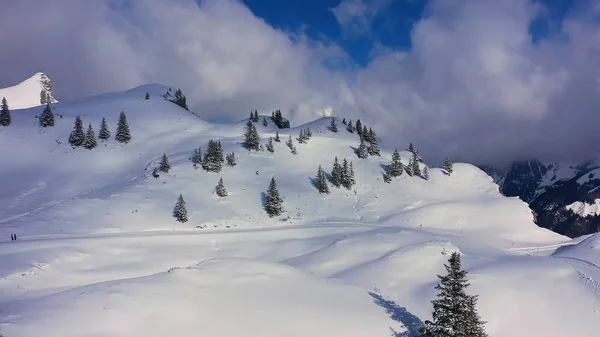 Merveilleux Paysage Hivernal Enneigé Dans Les Alpes Vue Aérienne Photographie — Photo