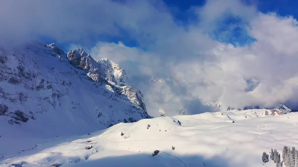 Los Alpes Suizos Invierno Vuelo Sobre Maravillosas Montañas Nieve Fotografía — Foto de Stock