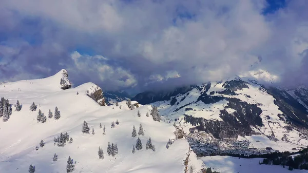 Magnifique Lac Hiver Couvert Neige Dans Les Alpes Images Drones — Photo