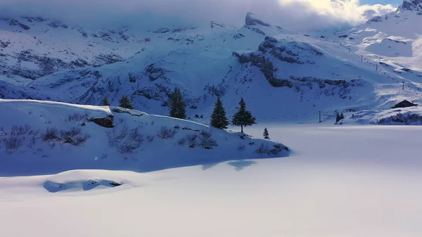 Nádherná Zasněžená Zimní Krajina Alpách Letecký Pohled Letecká Fotografie — Stock fotografie