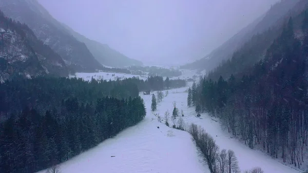 Merveilleux Paysage Hivernal Enneigé Dans Les Alpes Vue Aérienne Photographie — Photo