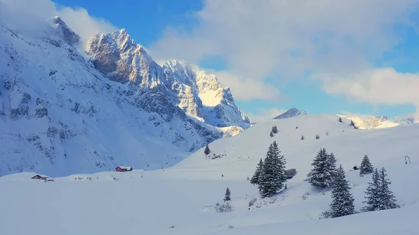 Beaux Domaines Skiables Pistes Dans Les Alpes Suisses Photographie Voyage — Photo