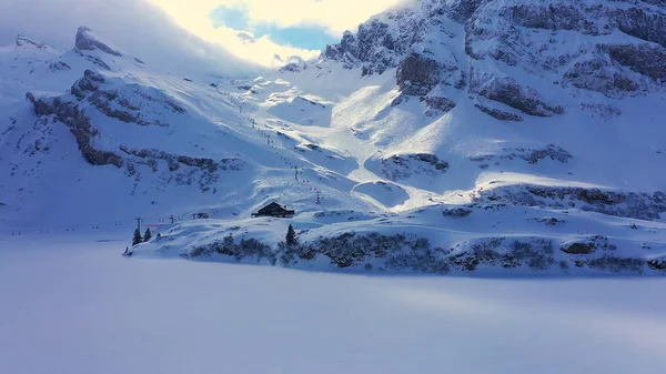 Maravilloso Paisaje Nevado Invierno Los Alpes Vista Aérea Fotografía Aérea — Foto de Stock