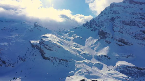 Alpes Suíços Inverno Voo Sobre Montanhas Neve Maravilhosas Fotografia Aérea — Fotografia de Stock