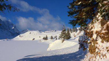 Wonderful snowy winter landscape in the Alps - aerial view - aerial photography