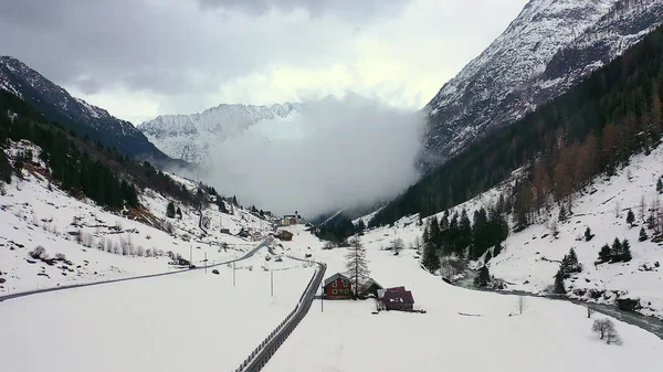 Nevoeiro Nos Alpes Suíços Vista Aérea Drone Fotografia Aérea — Fotografia de Stock