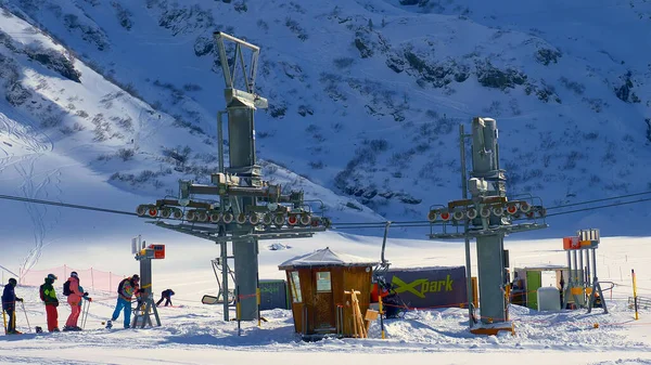 Drag Lifts Ski Slopes Swiss Mountains Travel Photography — Stock Photo, Image