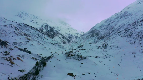 Wunderschöne Verschneite Winterlandschaft Den Alpen Luftaufnahme Luftaufnahme — Stockfoto