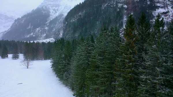 Volo Sulle Valli Innevate Sulle Montagne Inverno Fotografia Aerea — Foto Stock