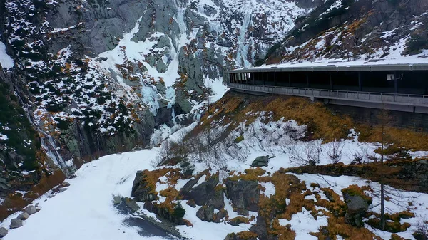 Merveilleux Paysage Hivernal Enneigé Dans Les Alpes Vue Aérienne Photographie — Photo