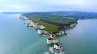 Spectacular aerial view over Old Harry Rocks in England clipart
