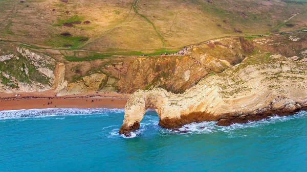 Durdle Door at the Jurassic coast in England - aerial view — 图库照片
