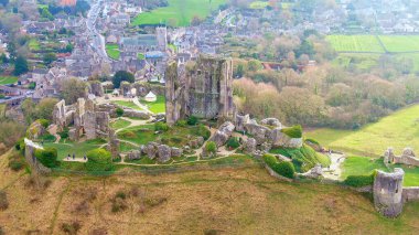 Corfe Castle in England - aerial view clipart