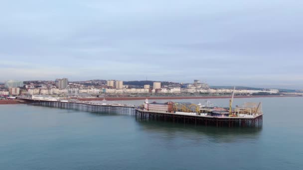 Ngiltere Deki Brighton Skelesi Plajı Üzerinde Uçuş Hava Manzarası Brighton — Stok video