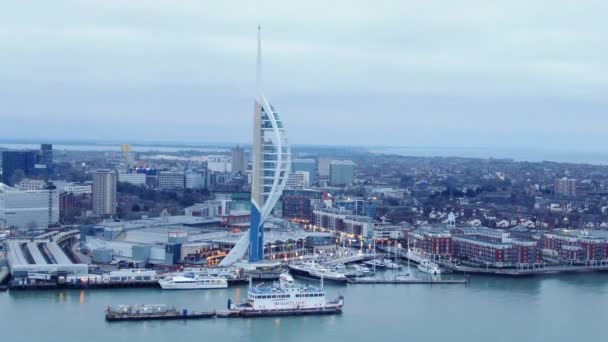 Famosa Torre Spinnaker Portsmouth Vista Aérea Portsmouth Reino Unido Diciembre — Vídeos de Stock