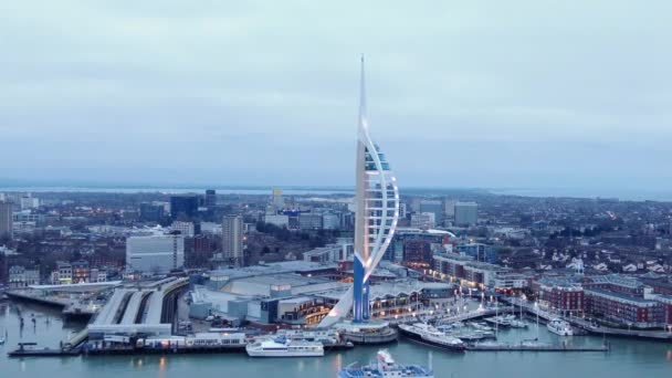 Harbour Portsmouth England Famous Spinnaker Tower Aerial View Portsmouth United — Stock Video