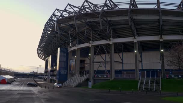 Estádio Murrayfield em Edimburgo - casa de rugby e futebol - EDINBURGH, SCOTLAND - JANEIRO 10, 2020 — Vídeo de Stock