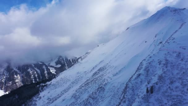 Vuelo Sobre Montañas Nevadas Los Alpes Suizos Día Invierno Imágenes — Vídeos de Stock