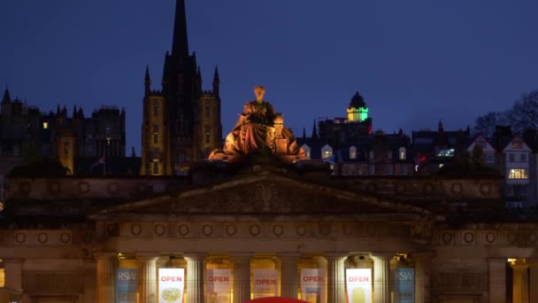 Royal Scottish Academy Edinburgh Night Edinburgh Velká Británie Ledna 2020 — Stock video