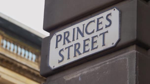 Princes Street Edinburgh Gatuskylt Edinburgh Storbritannien Januari 2020 — Stockvideo