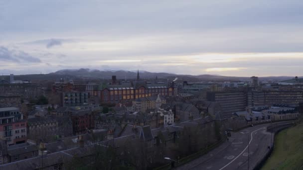 Vue Aérienne Sur Ville Édimbourg Soirée Edinburgh Royaume Uni Janvier — Video