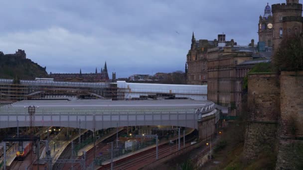 Edinburgh Daki Waverly Stasyonu Üzerinde Hava Manzarası Edinburgh Rli Kingdom — Stok video